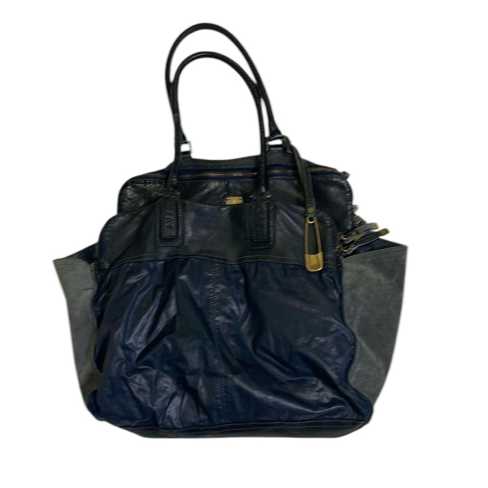 Sissi Rossi Navy and Gray Leather Tote Bag